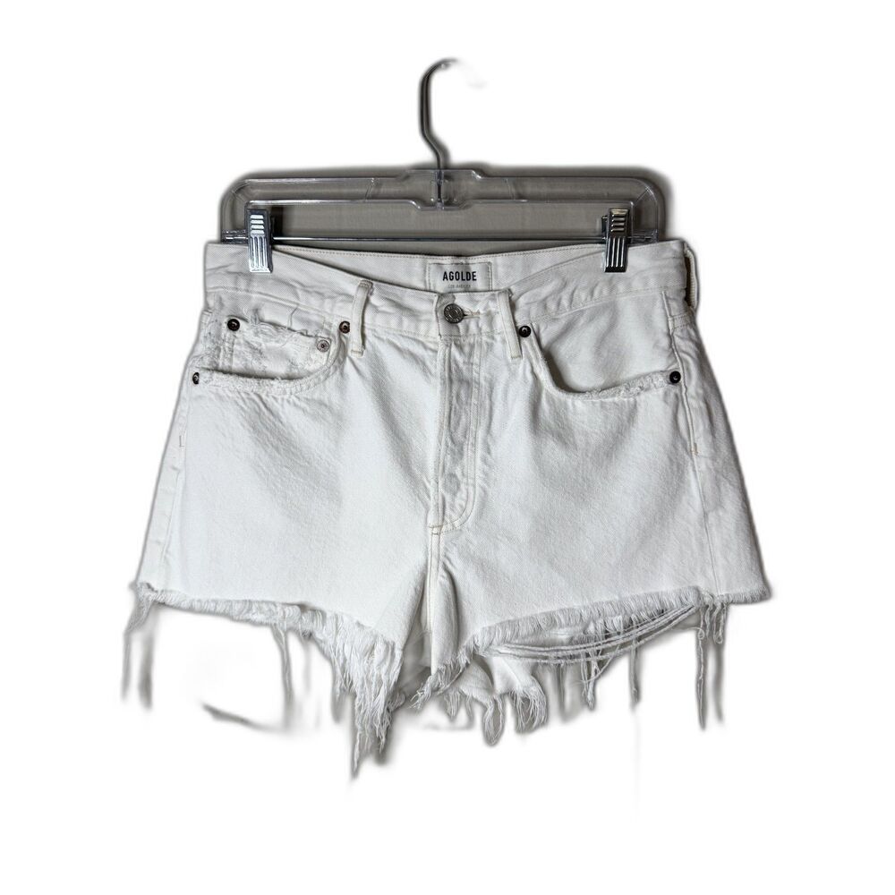 Agolde Minimalist Parker White Denim Shorts Raw Hem Size 26